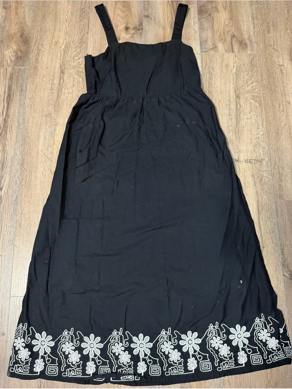 Black Embroidered Hem Sundress - Women